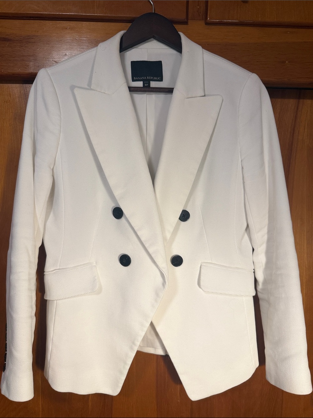Banana Republic White Double-Breasted Tailored Blazer 8P (Petite)